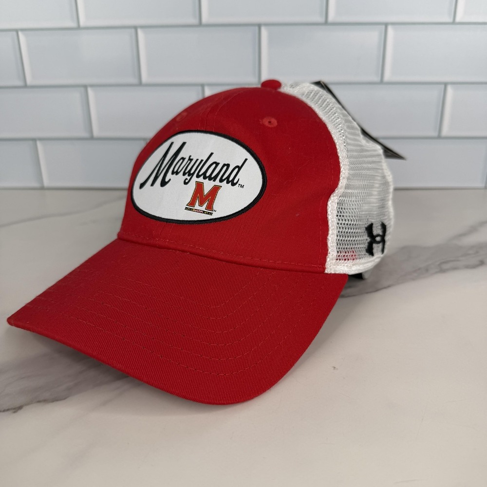Maryland Terrapins Trucker Hat Cap Snap Back Mens One Size Red White NCAA Mesh